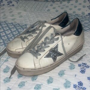 Golden Goose White Leather Sneakers with Silver Star